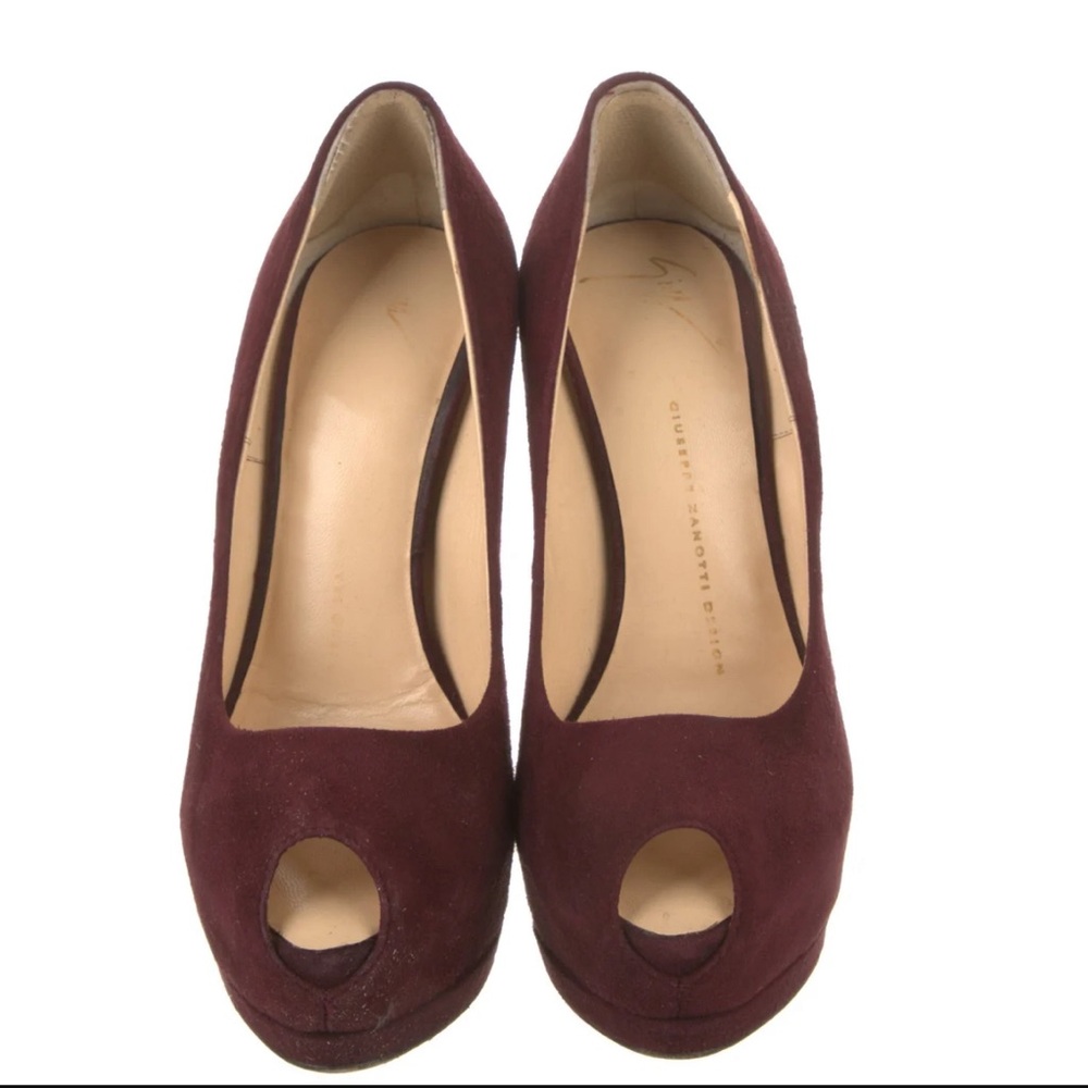 Giuseppe Zanotti Design peep toe covered platform suede burgundy